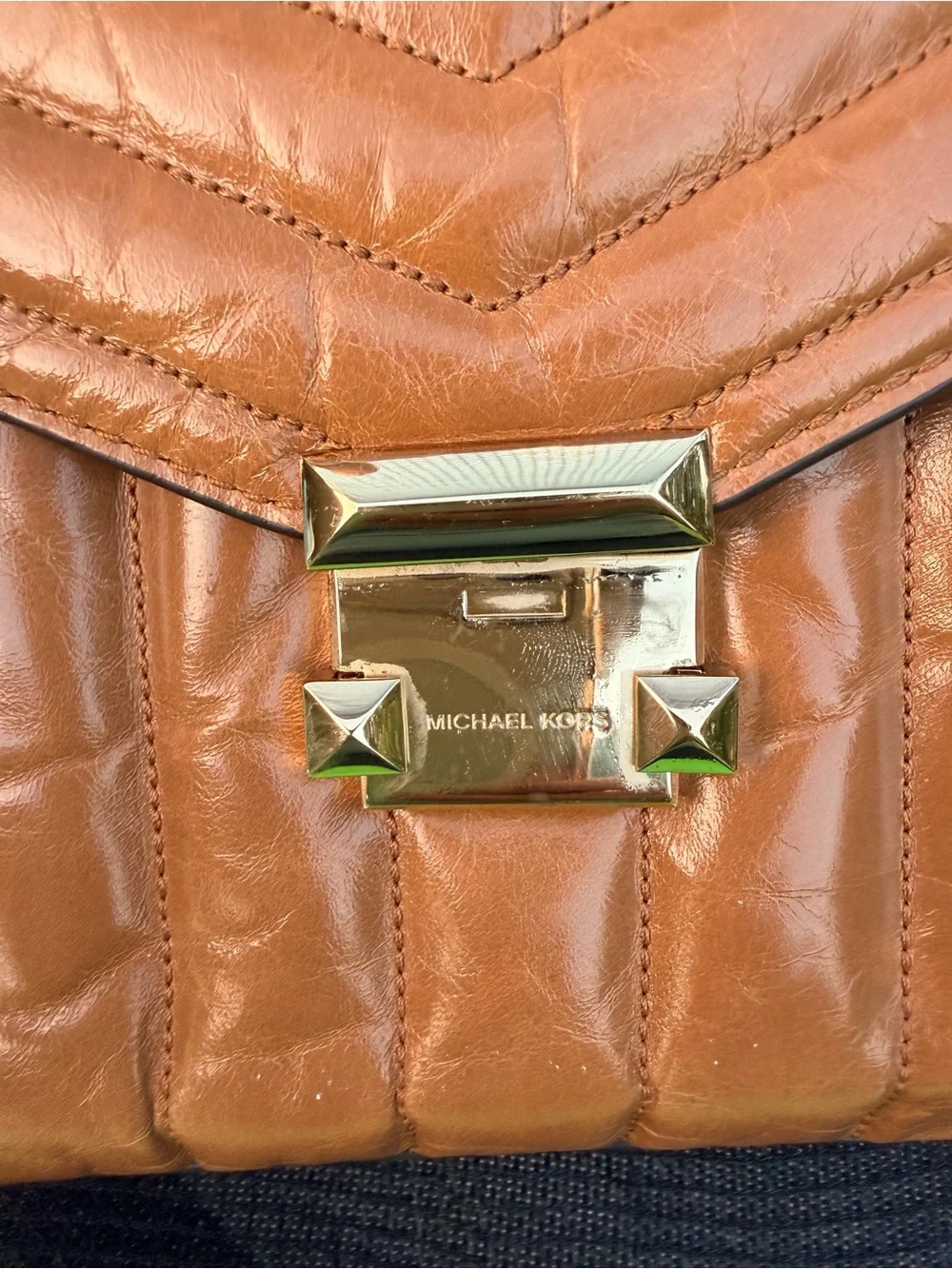 Michael Kors Whitney Large Satchel Brown Leather Quilted Shoulder Bag